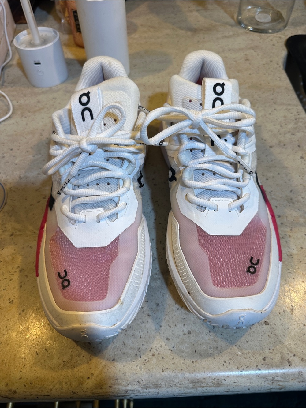 On Running Women's White and Pink Athletic Shoes